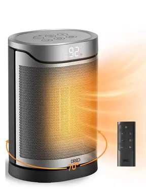 DREO Energieeffizienter Elektro-Heizlüfter mit PTC-Keramik, 1500 W, 2 Sek. sofortige Heizleistung, 70° Schwenk, 12-Stunden-Timer, 8-stufige Sicherheitsfunktionen, Fernbedienung, Atom 318