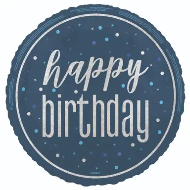 Unique Party Glitz Happy Birthday Balloon, Blue, 45cm