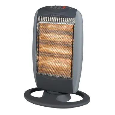 Daewoo 1200W Oscillating Halogen Heater – 3 Heat Settings (400W/800W/1200W), 70° Oscillation, Tip-Over Safety Cut-Out – Black/Grey