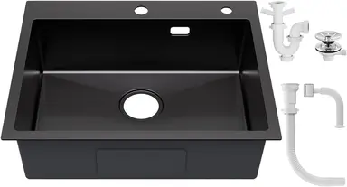 Küchenspüle aus Edelstahl, rechteckig, 60 x 48 cm, mit Ablaufgarnitur