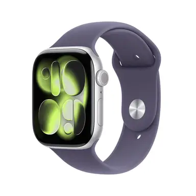 Apple Watch Series 11 GPS 46mm Silber Aluminiumgehäuse mit Purple Fog Sportarmband - S/M