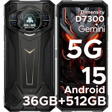 DOOGEE S200 Plus robustes 5G‑Smartphone, Dimensity 7300, (16GB+20GB)+512GB, 1,32‑Zoll Dynamic‑Rückdisplay, Android 15, 10100mAh, 100MP+20MP Nachtvision‑Kamera, 6,72‑Zoll, 120Hz, NFC, Gemini AI