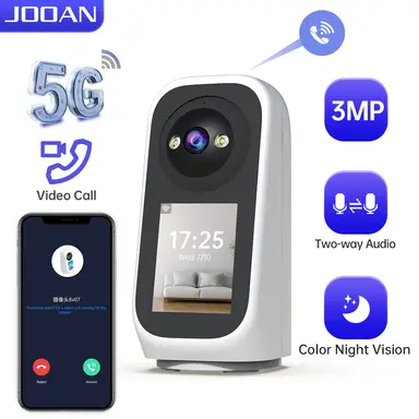 JOOAN 5G WiFi Security Camera Indoor with Screen 2K 360° PTZ Surveillance Camera Plug-in Home IP Cam for Baby Elderly SD Card Cloud Storage Motion Detection Auto Tracking 2 Way Video, Color Night