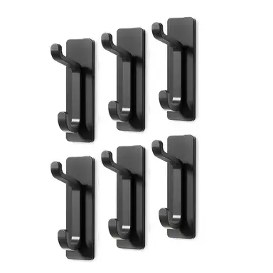JORDAN&JUDY No-Drill Strong Adhesive Hooks, 6-Pack, Stainless Steel, Damage-Free, Over-Door Storage, Black