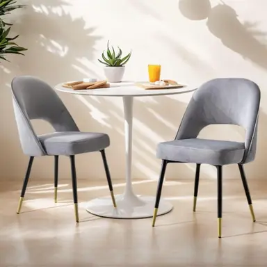 chairus Set of 2 Dining Chairs Velvet Kitchen Corner Chairs with Metal Legs, Grey