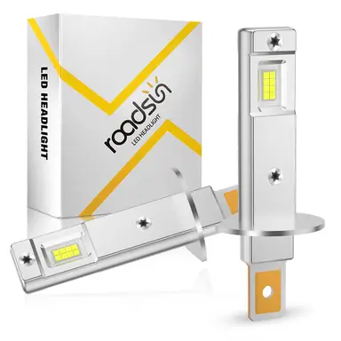 Roadsun Led H1 Headlight Bulb, 500% High Bright H1 Fog Lights, 6500K White Strong Penetration, 50000 HRS+ Lifespan Upgraded 1:1 Mni Size 3 Mins Plug-N-Play