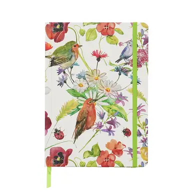Jubiluu A5 Hardcover Notebook with Lined Pages - 96 Sheets (100g offset paper), Bookmark & Elastic Band -Classic Cream Ruled Journal for Writing, School, Office, and Gifts-Bird & Blossom Collage
