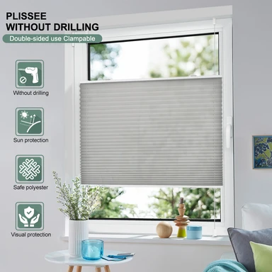 EcoHue Plissee, bohrfrei, Klemmfix, Klappjalousie, Sichtschutz und Sonnenschutz, lichtdicht, EasyFix-Montage, lichtdurchlässige Rollojalousie für Fenster und Türen, Anthrazit, Hellgrau, B 50 x H 130 cm, 1 Stück