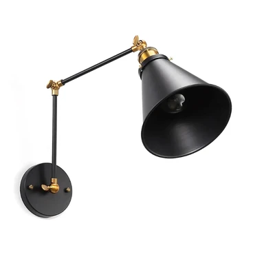 Applique murale 1 lumière style rétro industriel à double bras articulé - Noir & Laiton