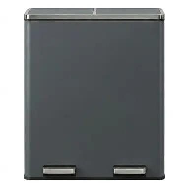 SONGMICSHOME  Kitchen Bin with 2 Compartments, 2 x 30 L Double Rubish Bin with Lids, Pedals, Plastic Inner Buckets, Soft Close, Grey