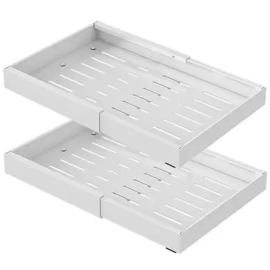 Vivreal Lot de 2 étagères de rangement extensibles – 2 petits paniers coulissants blancs sans perçage, en acier inoxydable, réglables de 32 à 52 cm, installation facile, S32W*2