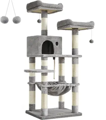 Feandrea arbre à chat - 143 Cm - 2 Perchoirs - Gris Clair