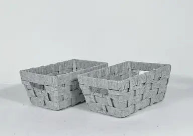KEVAHOME SET OF 2 FELT WOVEN SMALL STORAGE BASKETS-LIGHT GREY 10x7x4"H