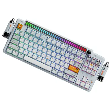 KEYSME Lunar 01 Mechanisch Toetsenbord – Tri-Mode Toetsenbord met 87 Toetsen en Gasket-Mount, Ritmelampje, Hot-Swap Schakelaars, Programmeerbare Knop, PBT Toetskappen & 4000mAh Batterij, Wit