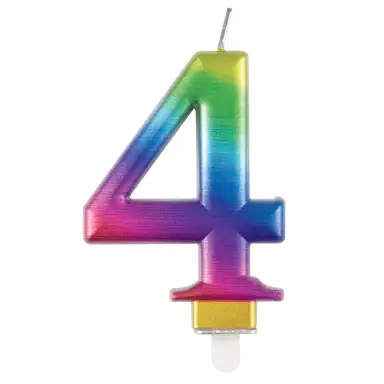 Unique Party Metallic Number 4 Candle, Rainbow