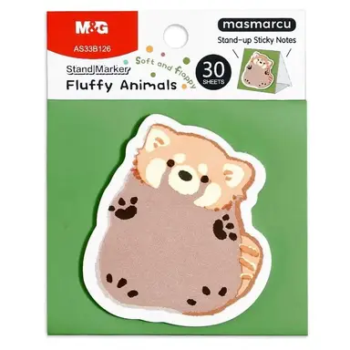 M&G Puffy Animal Sticky Notes, 30 Sheets, 3 x 2 Inch Cute Cartoon Memo Pads, Foldable Stand Self-Stick Notes for School Office Home, Red Panda
