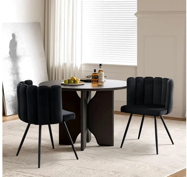 CLIPOP Velvet Dining Chairs Set of 2 Vanity Chair with Petal Back and Metal Legs, Modern Makeup Chair for Bedroom Dressing Table Kitchen Living Room black 45*47*82cm