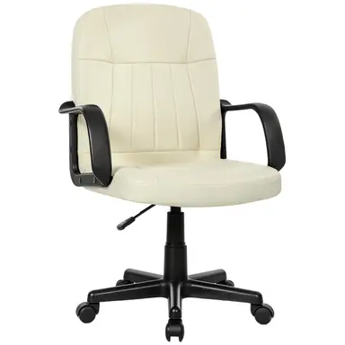 HOMCOM Office Chair, Swivel PU Leather Computer Desk Chair with Wheels, Armrests and Adjustable Height for Home Office, Supports 150kg, Cream White