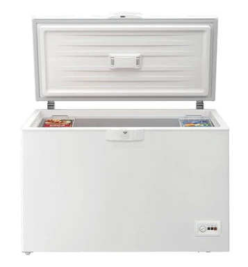 Beko HSM27050 Freezer, 284 L Usable Volume, 2 Freezer Baskets, Temperature Alarm, Lockable, LED Display System, Interior Lighting, 36 dB (A), Transport Wheels, White [Energy Class D]