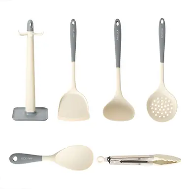 Maxcook Set van 6 keukensilicone gebruiksvoorwerpen wit grijs MCCU1303