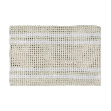 Anika Bath Mat Microfibre Chenille Stripe Beige/White 40x60cm