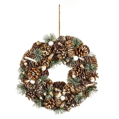 Feeric Glittered Pine Cone and Branch Wreath 34 cm