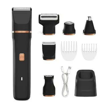 Sparoma 3-in-1 Grooming Kit – Rechargeable Shaver, Nose Hair Trimmer & Body Hair Groomer, IPX7 Waterproof, Rechargeable with Charging Dock, 3 Replacement Heads, TC-017, Black