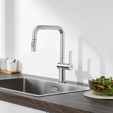 Keukenkraan 360° Roterende Uittrekbare Tuit met 2 Spuitstanden, RVS