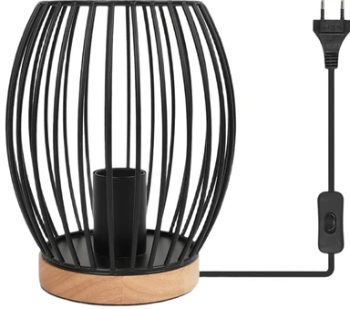 Goeco Tischlampe aus schwarzem Metall E27 Käfig 21CM Dekorative Nachttischlampe mit Schalter für Schlafzimmer Wohnzimmer (Ohne Leuchtmittel)