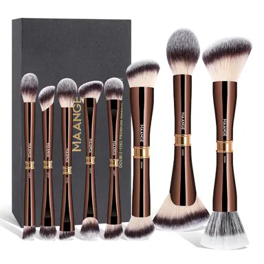 MAANGE 8pcs Pro Dual-Head Aluminium Face Brush Set with Gift Case