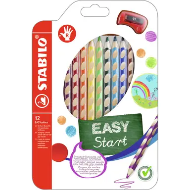 STABILO EASYcolors - Ergonomic Colouring Pencil - Right-Handed - Pack of 12 - Assorted Colours with Sharpener