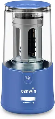 tenwin Electric Pencil Sharpener, AC Adapter-Powered, with Container for 6-12mm Coloured Pencils, Auto Stop for Artists, Kids, Office, Classroom, School Use, Portable, Heavy Duty (Blue)