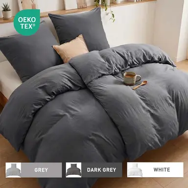 LeBonsoir Bettwäsche-Set, dunkelgrau, 135 x 200 cm x 2 / 80 x 80 cm x 2, weiches, doppelt gebürstetes, mit Reißverschluss, 4 Teile, inkl. 2 Bettbezügen & 2 Kissenbezügen, ohne Wärmekissen