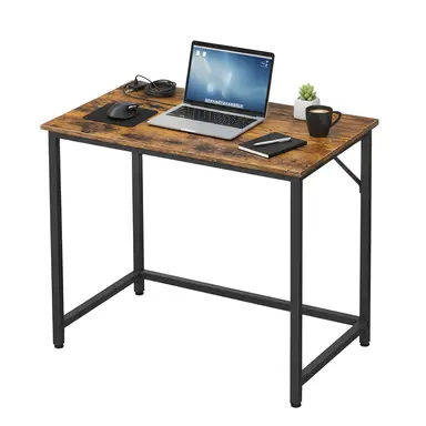 Ochama x SONGMICS Schreibtisch, kleiner Computertisch, Bürotisch, für Arbeitszimmer, Schlafzimmer, Metallgestell, braun-schwarz