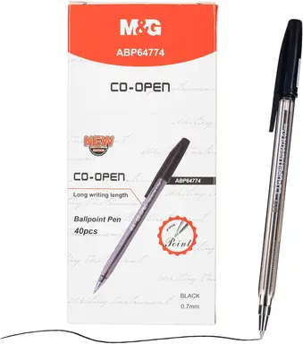 M&G Ballpoint Pens, 40 Pack Black Ink Pens, Fine Point 0.7 mm, Smooth Writing Ballpoint Pens with Anti-Slip Grip and Cap for Office, School, and Everyday Writing
