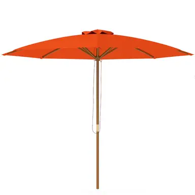 Outsunny 3(m) Garden Parasol, Pulley Operated Patio Umbrella, Wooden Parasol, Table Market Umbrella with Rope Pulley Mechanism and 8 Ribs, Orange