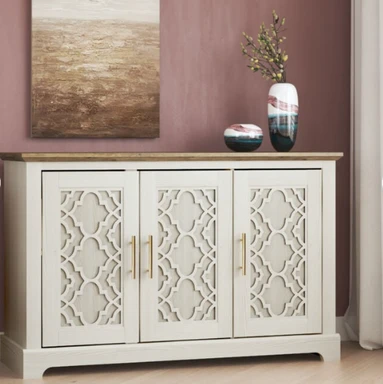Galano Enfield 3-Türiges Sideboard, L 116,1 x B 39,8 x H 74,4 cm, Weiß - Wohnzimmermöbel