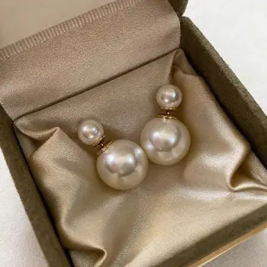 VoxorAI  Australian White - Classic Double Pearl Earrings (Back and Front, Two-Way Wear), Stud Earrings, Drop Earrings, Luxury High-End Fashion, Niche New Arrival, Hot Selling Item, 8mm and 16mm