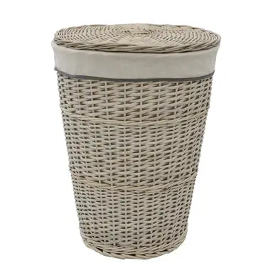 JVL Arianna Round Tapered Willow Linen Laundry Basket - Grey Wash