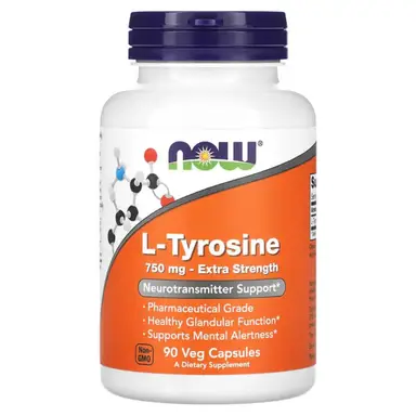 NOW Foods L-Tyrosine, Extra Strength 750mg - 90 Vegan Capsules