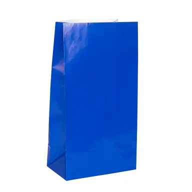 Unique Party Paper Party Bags, Royal Blue, 12 pack