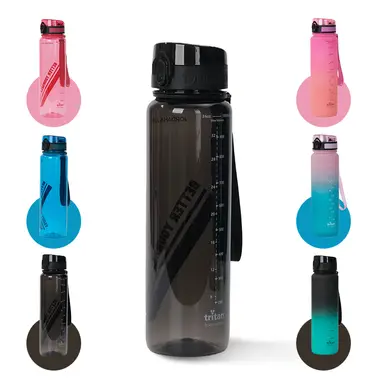 JORDAN & JUDY Tritan Sports Water Bottle with Handle, Pure Black, 1000ml Large Capacity