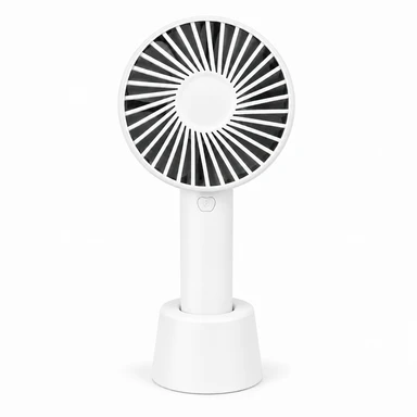 Handheld Fan - White, Lightweight, USB Rechargeable, Includes Stand, Wrist Strap Included