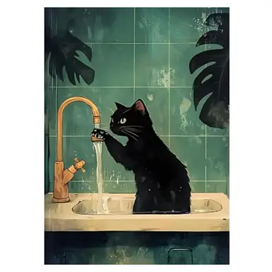 JU7CER 5D Vollbohrer-Diamant-Malset - Schwarze Katze Küchenmotiv | Kristallkunst für Erwachsene | Wanddekoration & Geschenk für Zuhause 30×40cm (12×16 Zoll)