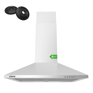 Ciarra 60cm Wall-Mounted Kitchen Extractor, Stainless Steel Cooker Hood — Convertible Venting, Push-Button Control