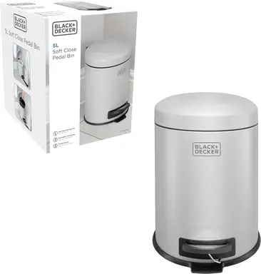 BLACK+ DECKER 5L Dome Lid Pedal Bin - Grey