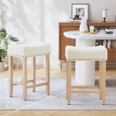Ckaff Barhocker-Set aus 2 Stück, 65,5 cm hohe Barhocker Küchenstühle aus Sherpa, Make-Up-Stuhl, Esszimmerstuhl, Badezimmerhocker, Bürostuhl, Thekehocker mit Fußstütze für die Küche, Wohnzimmer