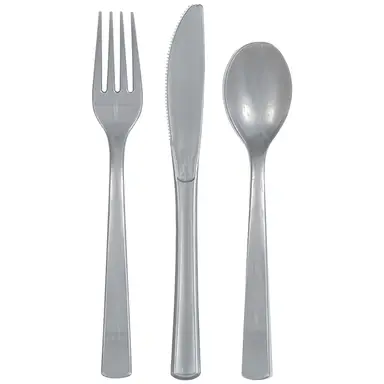 Unique Plastic Cutlery, Silver, 18 pack