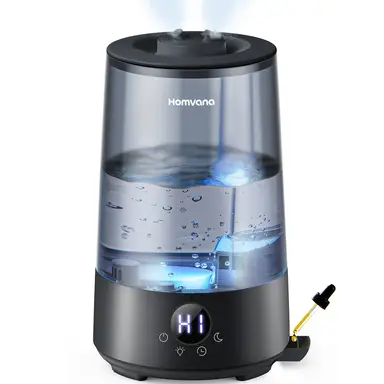 Homvana 3.6L Humidifier H101 Black - Top-Fill, SilentSpary™ Tech, 360° Cool Mist, 34H Durable, Quiet 16 dB, BPA Free, Aroma Diffuser, 7-Colour Night Light