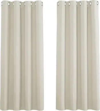 PONY DANCE Eyelet Thermal Curtains, W 46inches x L 54inches, 2 Panels, Light Beige